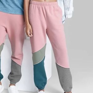 Pink high waist colorblock sweatpants